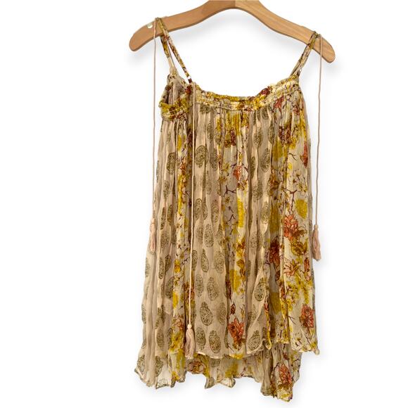 Free People | M | Secret Love Slip Top Ivory Floral Chiffon Flowey Sleeveless - Picture 4 of 7